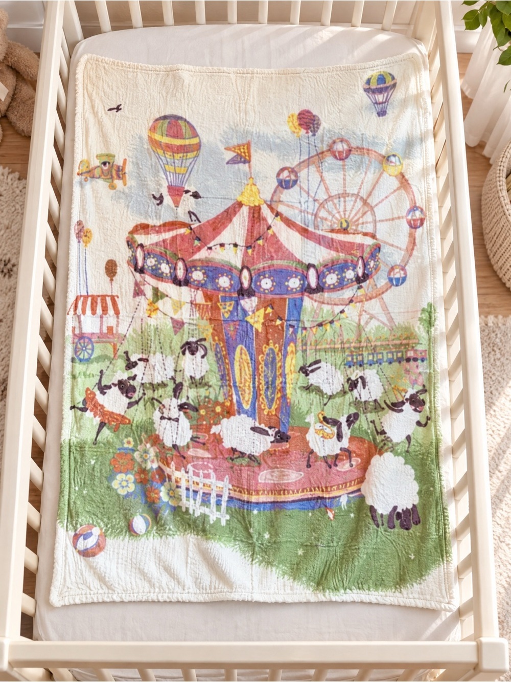 Colorful Carousel Lamb Playground Sheep Cozy Bliss Blanket